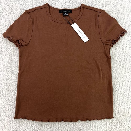 Sanctuary Lettuce Edge Baby Tee T Shirt Top Rattan Brown Womens Small New - Picture 5 of 11