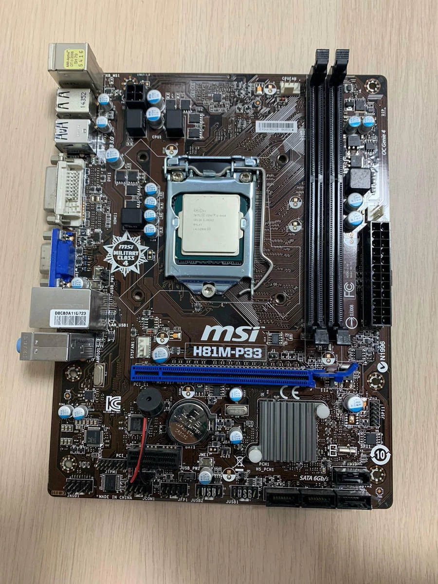 Msi Motherboard H81M P33 DDR3 LGA1150 CPU Intel i5 4460 SR1QK