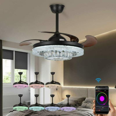 42''Music Player Crystal Chandelier Bluetooth 7-Color 6-Speed Ceilinig Fan+Remote