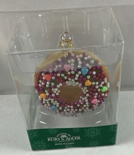 KURT ADLER BLOWN GLASS DONUT Christmas Ornaments Brown FROSTED Jimmies