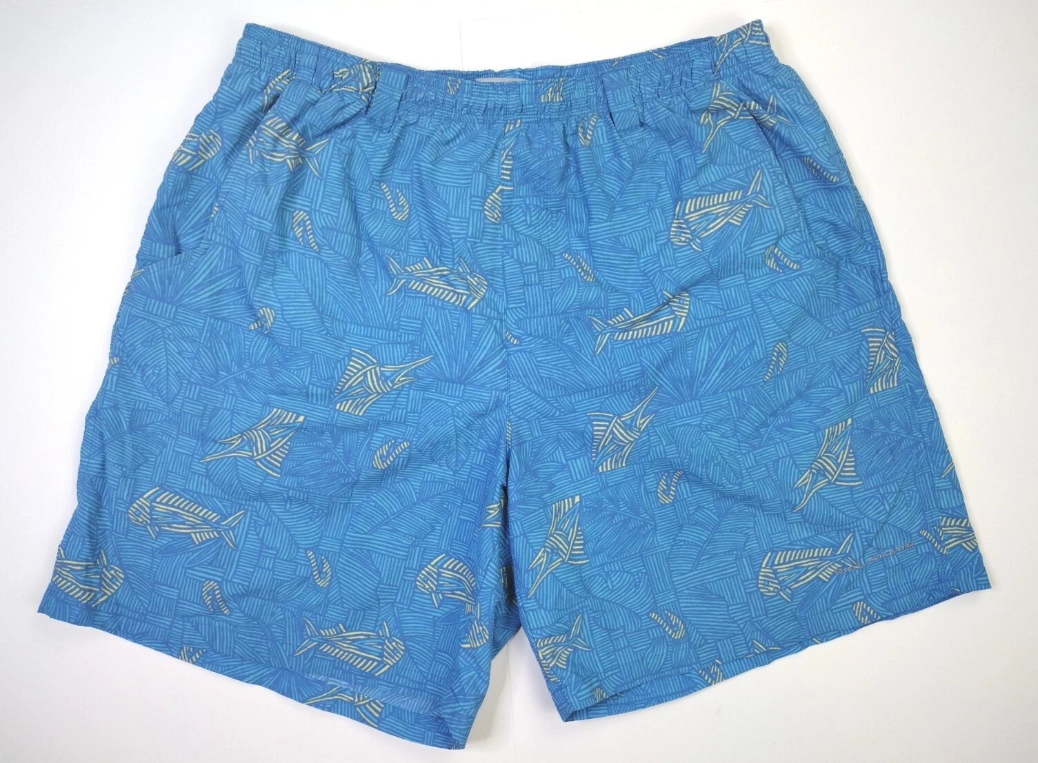Columbia PFG Omni Shade Blue Sailfish Print Trunks Shorts Size Large 8" inseam