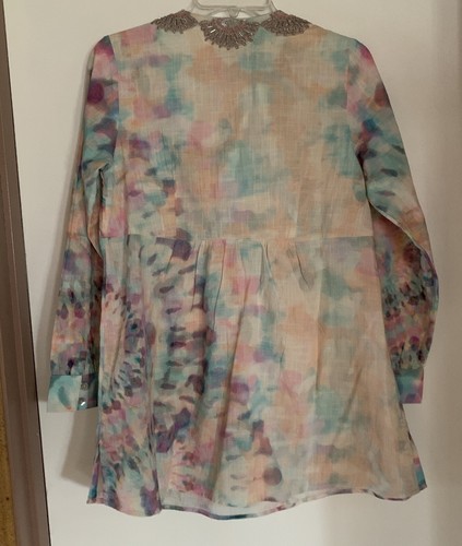 NWT Soft Surroundings Embroidered Beaded Tie Dye Tunic Top Cotton Boho XS - Picture 6 of 10