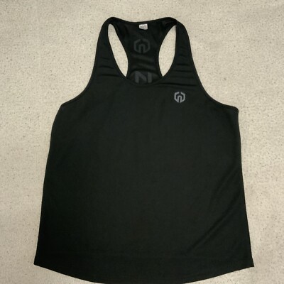 NELEUS LOGO Jet Black Muscle Mesh Tank Top Gym Workout Size Medium