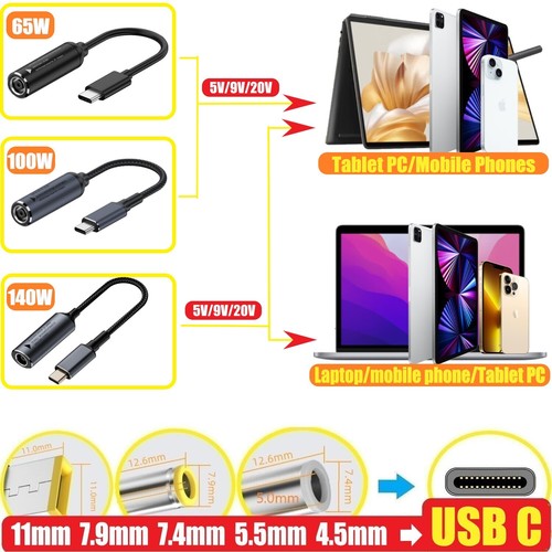 7.4mm Laptop Charger Converter USB Type C PD Power Charging Cable Adapter - Picture 2 of 14