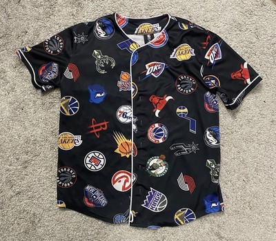 NBA Team Logo Warm Up Style Jersey Black Multi Short Sleeve Medium 