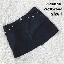 Vivienne Westwood Mini Skirt Denim Orb Button Leather Patch
