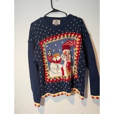 Vtg Tiara International Snowman Christmas Sweater size L y2k