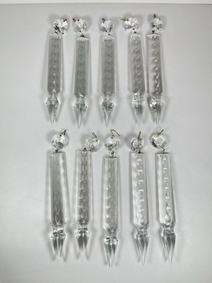 10 Antique French Cut Crystal Chandelier Luster Spear Prisms 7'' Drop 6'' Spear