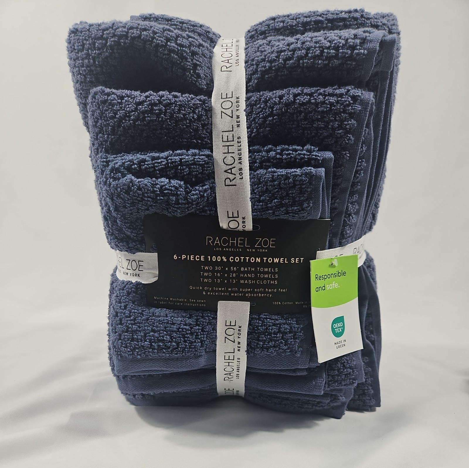 Rachel Zoe 6-Piece 100% Cotton Textured Towel Set Slate blue