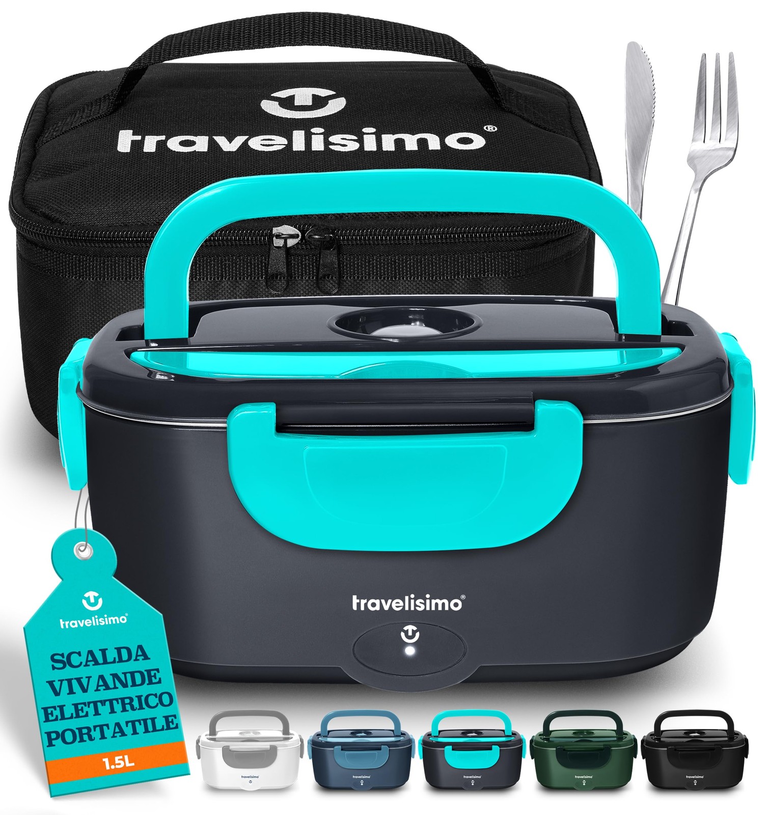 TRAVELISIMO Scaldavivande Elettrico 1,5L - Porta Pranzo Termico 80W Inox