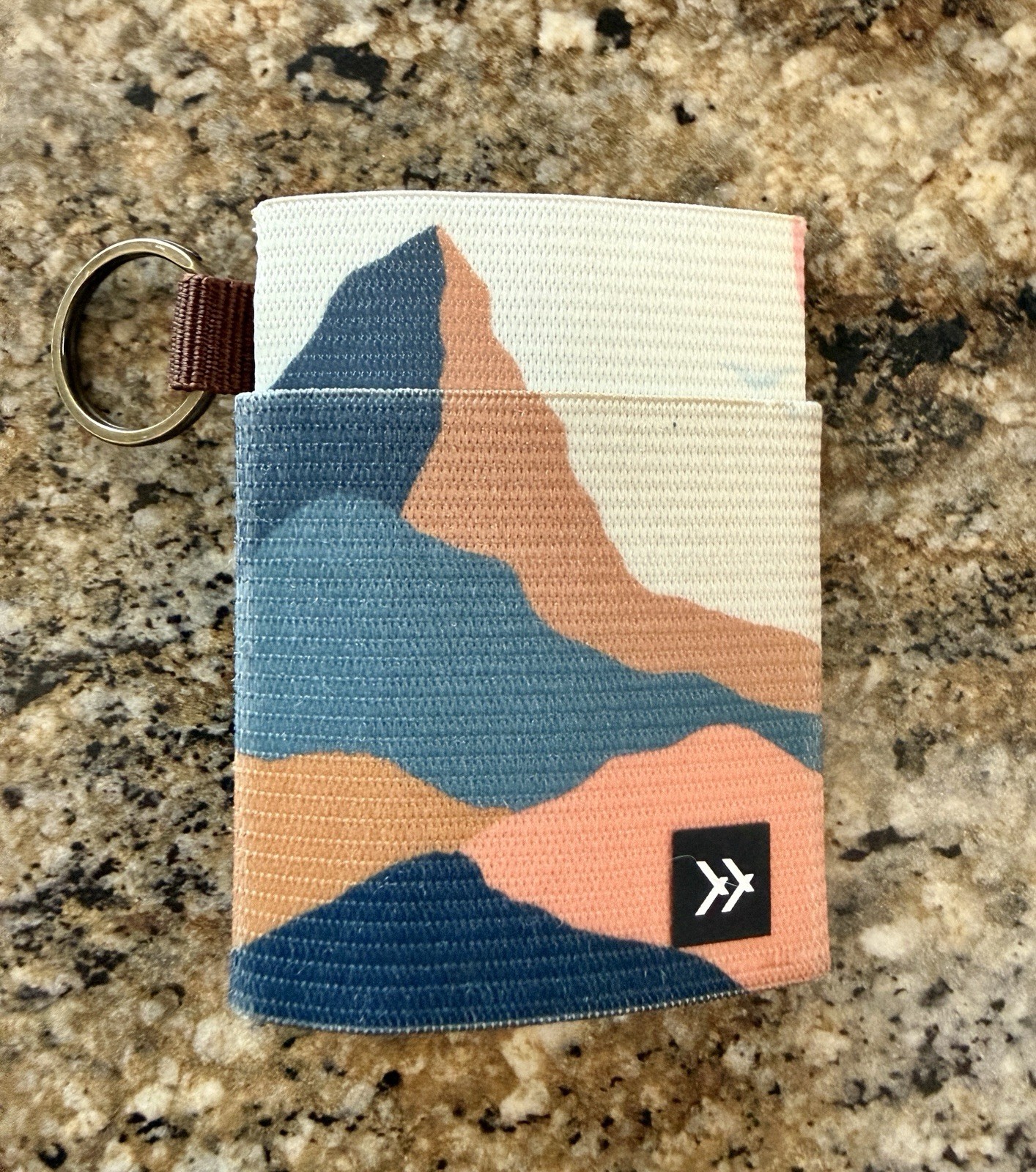 Thread Elastic Wallet Keychain Mountain Scene Pri… - image 1