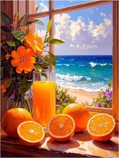 Tile Mural Beach Window View Orange Juice Kitchen Wall Backsplash Marble Ceramic