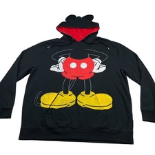 Disney Parks Mickey Mouse Head Full Zip Hoodie Sweatshirt Black/Red 2XL