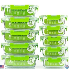 C CREST 10-Pack BPA-Free Glass Food Storage Containers with Lids for Meal Prep