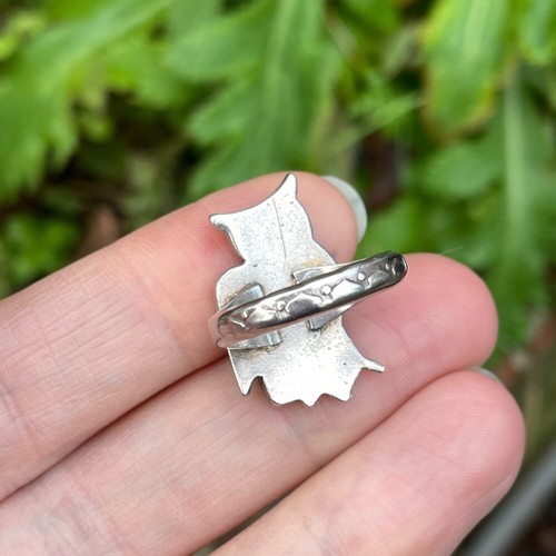 Vintage Sterling Silver Native American? Inlaid Coral and Turquoise Owl Ring - N - Picture 5 of 7