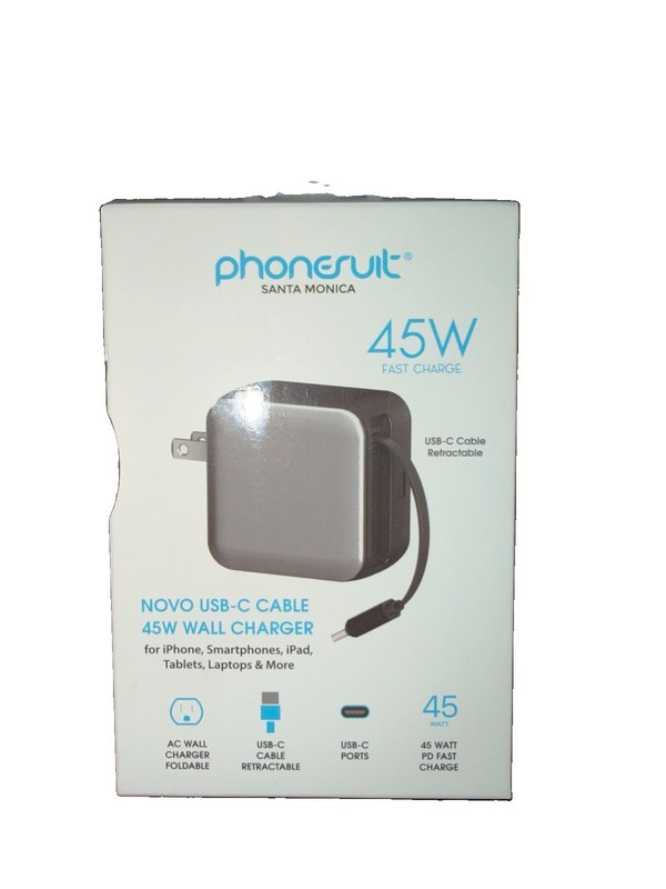 Phonesuit 45W Novo Retractable USB-C Cable Wall Charger New