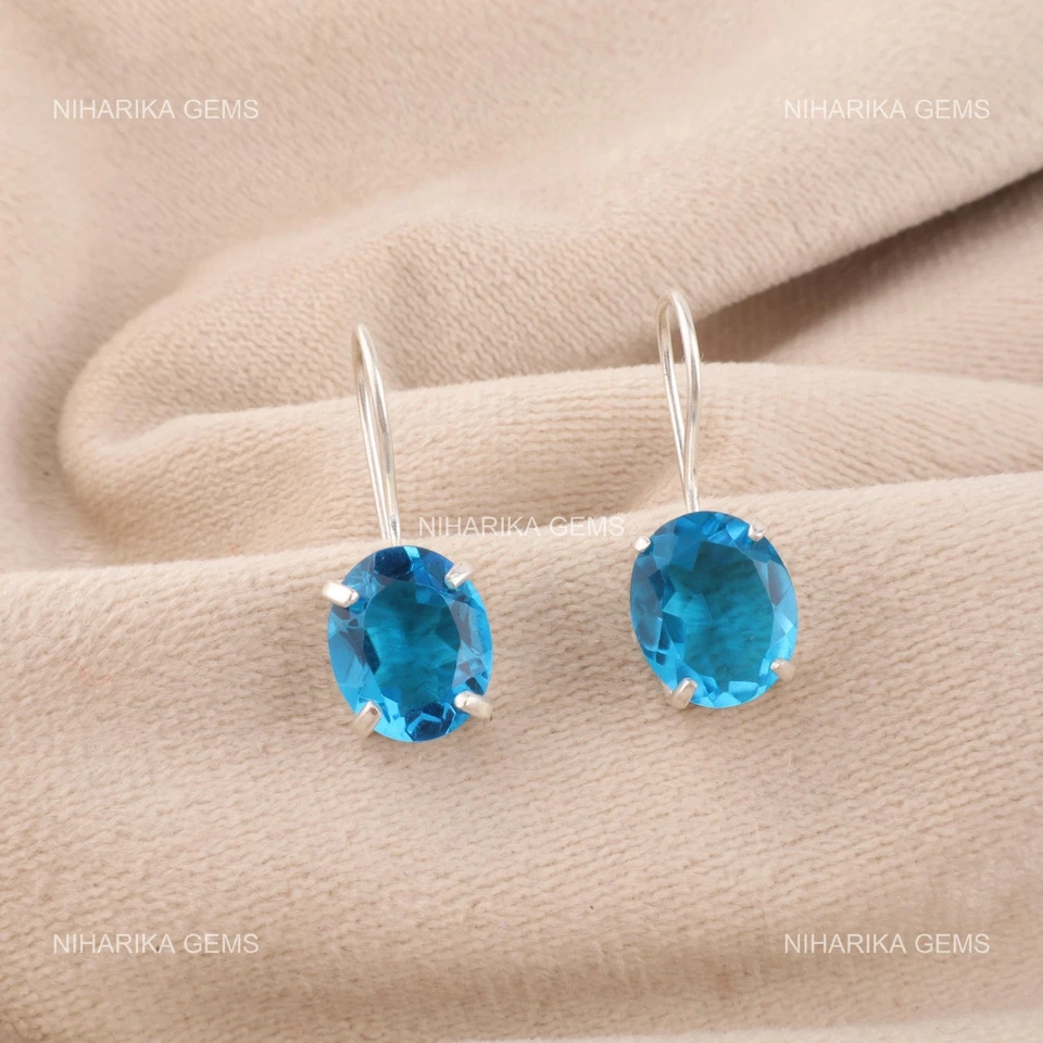 Pendientes Colgantes con Topacio Azul Suizo Natural en Plata 925 para Mujer - Imagen 3 de 4
