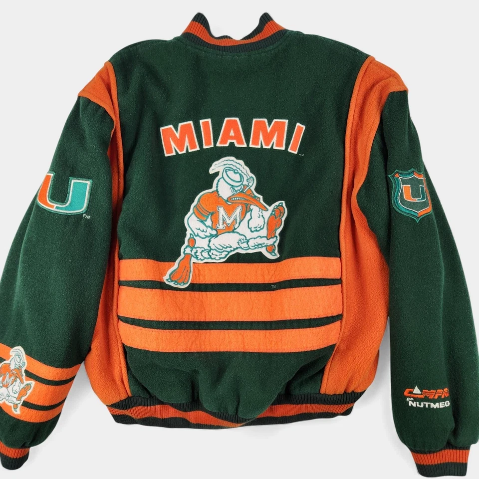 Chaqueta De Colección Miami Hurricanes Para Hombres L/G Verde Naranja NCAA Lana Años 90 Nuez moscada por Campri Foto 2 de 4