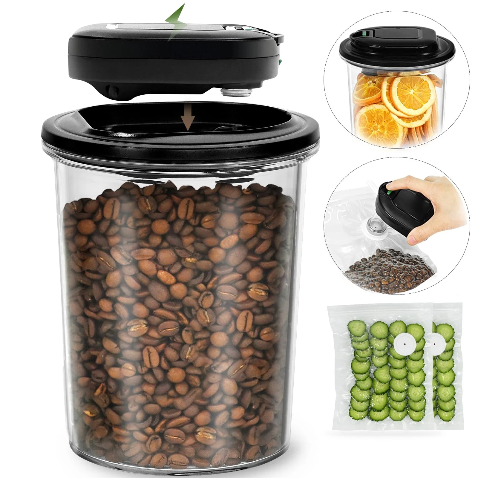 DREAMEALTHY Electric Vacuum Coffee Canister 1.5L Airtight Food Storage Conta...