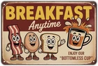 Breakfast Anytime Tin Metal Signs Home Décor Vintage Cartoon Food Print Aestheti