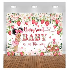 Strawberry Berry Sweet Baby On The Way Backdrop Red/pink/white Floral 7x5ft
