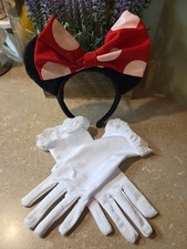 MINNIE MOUSE EARS AND GLOVES ADULT COSTUME SET CARTOON WHITE BLACK RED