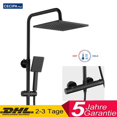 AURALUM MAX Sistema de ducha con termostato grifo de ducha ducha de mano ducha de lluvia juego de ducha negro