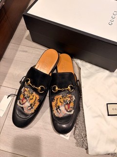 2015 Gucci Princetown Men’s Size:9.5 Black Leather Tiger Horsebit Slippers/Mule