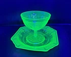 Vtg Hocking Princess Sherbet Stemmed Cup With Saucer Green Depression Glass