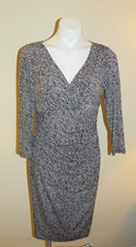 Lauren Ralph Lauren Faux Wrap Ruched Side Black & White Stretch Dress Women's 8