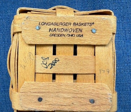 Vintage 2000 Longaberger Korb klein hängend für Schlüssel etc. 4X4X3.75 Ledergriff - Bild 3 von 4