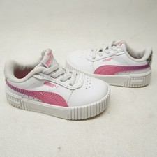 EUC PUMA Carina 2.0 Star Glow Lace Up Youth Girls Pink Kids Wht Sneakers Sz 6C