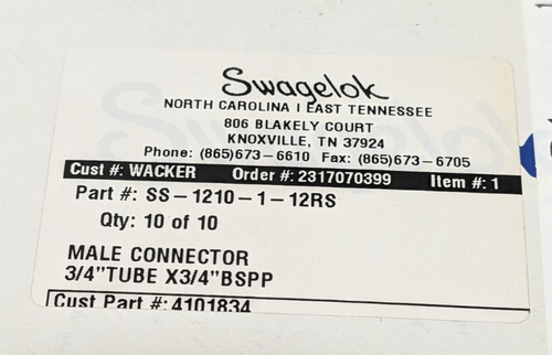 Neu Swagelok SS-1210-1-12RS Edelstahl Rohrverschraubung FNSP - Bild 3 von 15