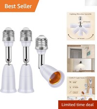 2-Pack Heavy Duty Light Socket Extender, 360 Adjustable E26/E27 Extension Adapt