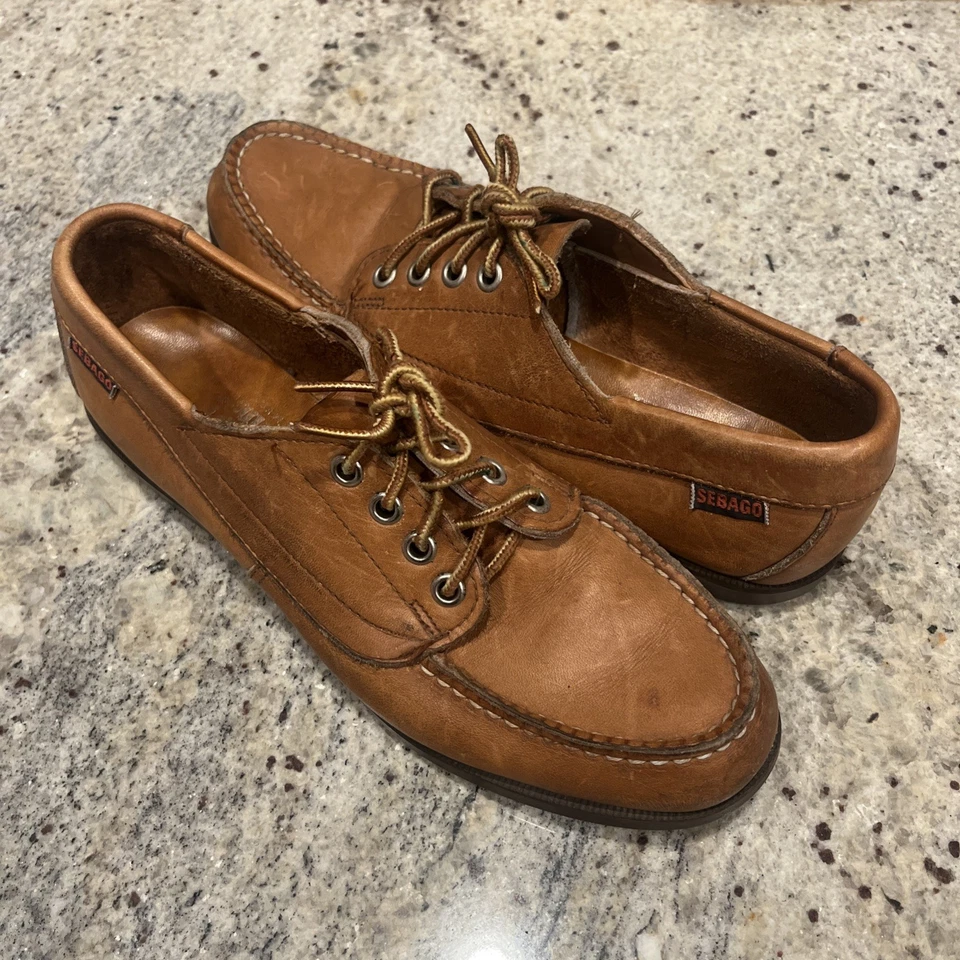 Sebago Campsides Camp Shoes Brown Women 8 M 4 Eye Brown Leather Moc Toe USA Made - Image 2 of 4