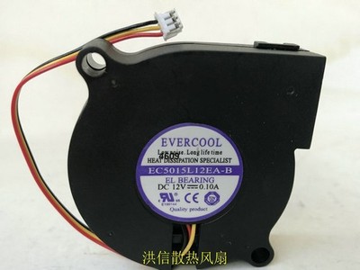 1 PCS EVERCOOL FAN  EC5015L12EA-B   DC12V DC 0.10A 5CM 5015 3 PIN #iv