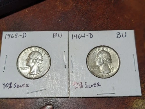 1963-D & 1964-D Washington Quarters – BU – 90% Silver – Denver Mint – Lot of 2