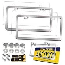 License Plate Frames Covers - Stainless Steel Chrome Frame With Clear Cover