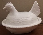 Vintage Indiana White Milk Glass Hen On A Nest Covered Candy Dish 7" Chicken