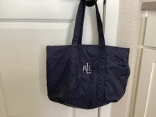 Lauren Ralph Lauren Blue Nylon Double Handled Shoulder Tote Bag