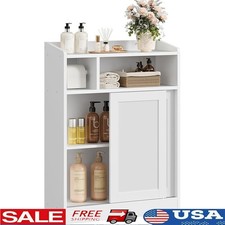 Slim Bathroom Storage Cabinet Toilet Paper Holder Adjustable Shelf Sliding Doors