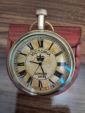 Antique Style Victorian Pocket Watch 1875   Brass Timepiece with Leather Box