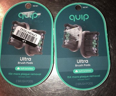 Lot of 2 - quip Ultra EasyClick Brush Pod Sonic Electric Toothbrush Heads - 2pk