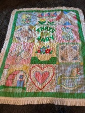 Baby Quilt Handmade Ruffled Hems Reversible Bunny Teddy Bear Horse Barn 36 x