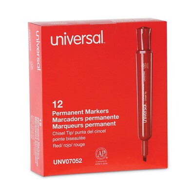 Universal 07052 Broad Chisel Tip Permanent Marker - Red (1 DZ) New