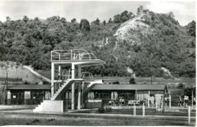 ancient postcard, folk spa Bad Sulza, brine swimming pool
