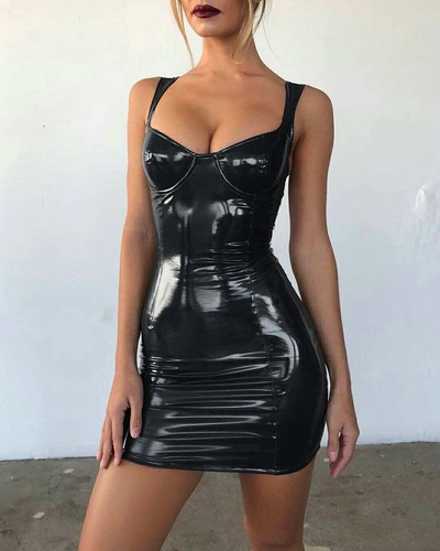 Plus Size Lady Leather PVC Wet Look Clubwear Bodycon Party Slim Mini Short  Dress | eBay