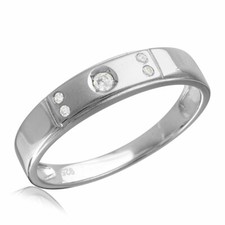 Men's Sterling Silver CZ Stones Matte Finish Wedding Band Ring
