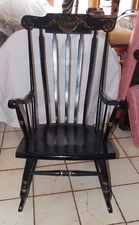 Black Lacquer Hand Painted Rocker / Rocking Chair by Tell City  (R73)