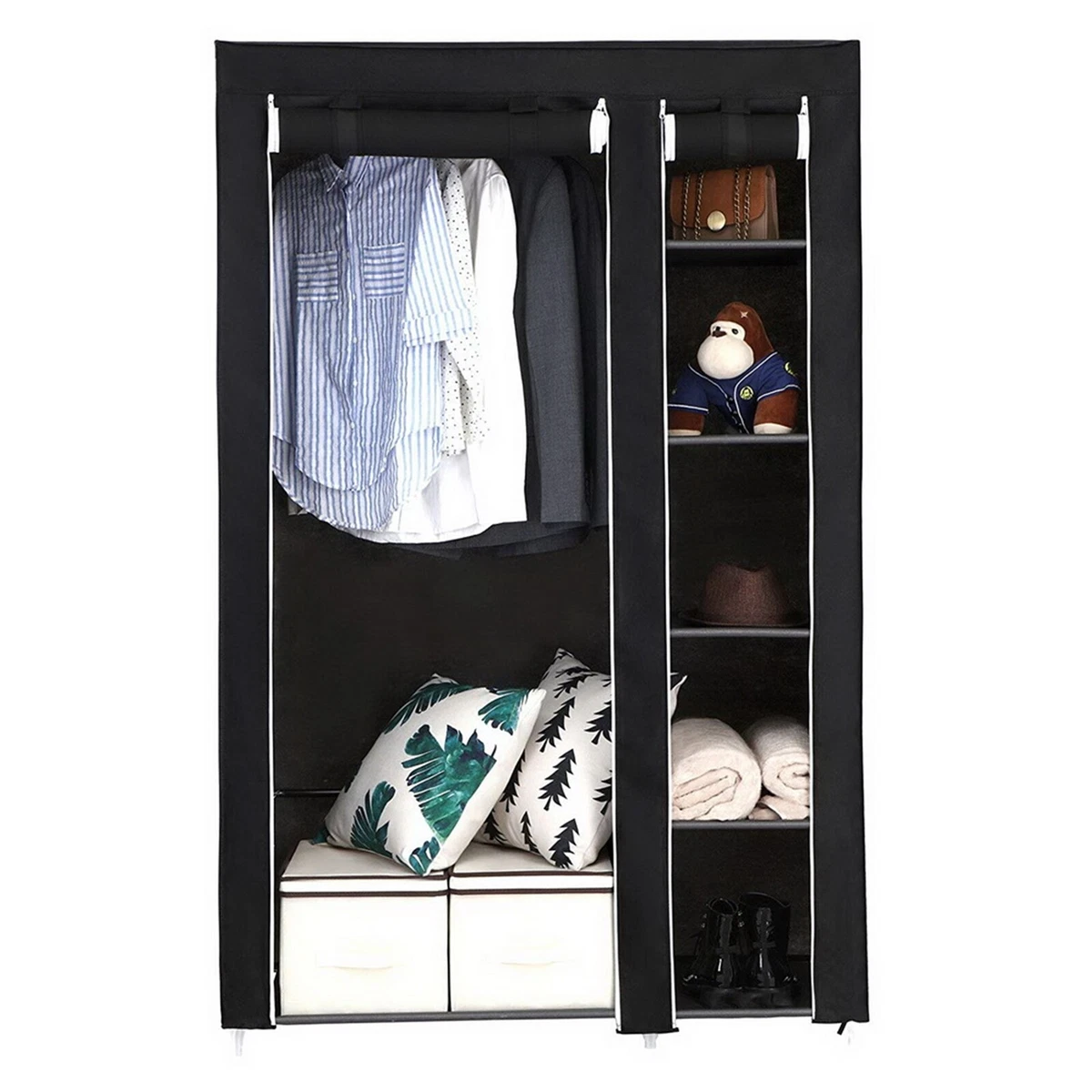 Black portable wardrobe deals closet